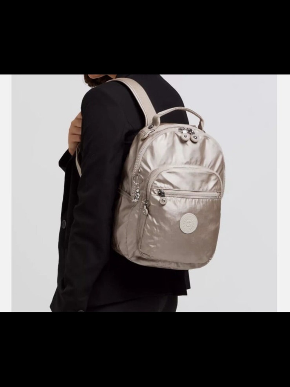 KIPLING Seoul S Cloud Metal Silver Metallic Backpack